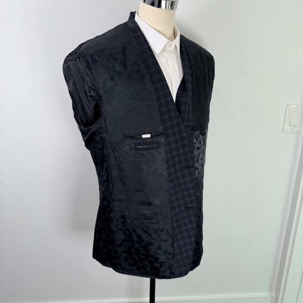 Marc New York Andrew Marc Mens 48XL Wool Sport Coat Blazer Plaid Leather Trim